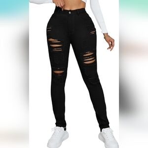 High Waist Ripped Skinny Jeans Distressed Stretchy Denim Pants